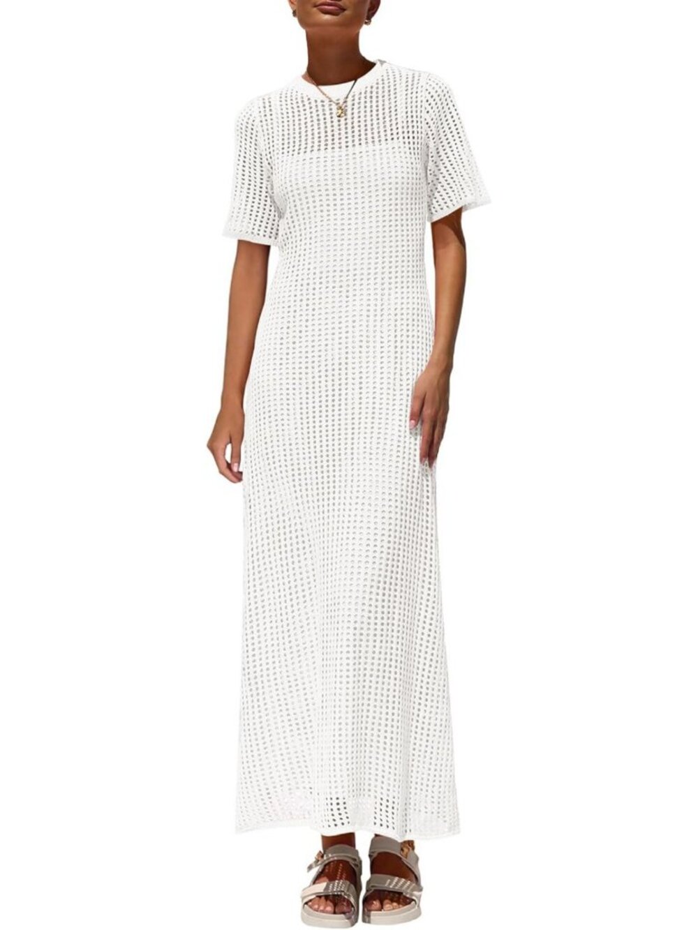 Eyelet Crochet Maxi Dress Set - Women's 2 Piece Summer Outfit, Boho Chic Style